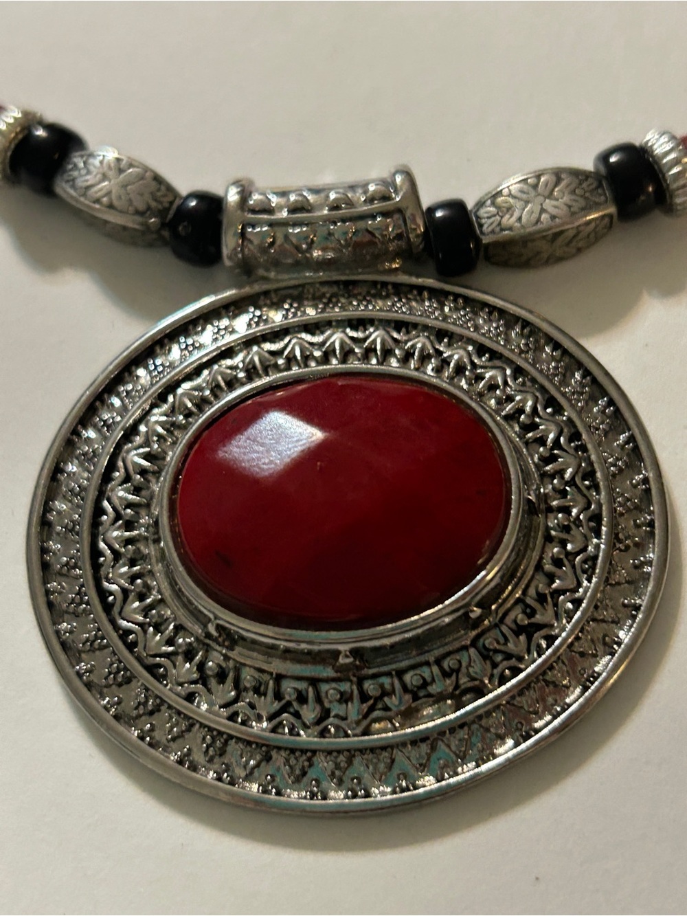Vintage Boho Southwestern Red Jasper Medallion Heishi Beaded Choker